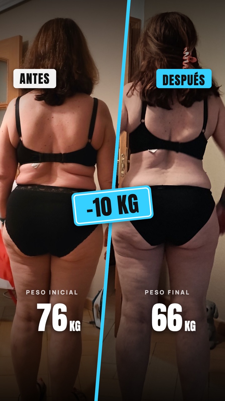 Cambio físico de 76 a 66 kilos, vista posterior